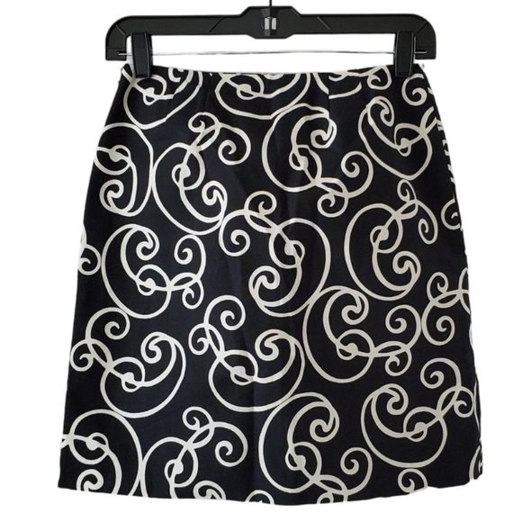 Ann Taylor Scrolling Swirls Short A-line Skirt | NWT | 0P | Black White - Picture 8 of 15